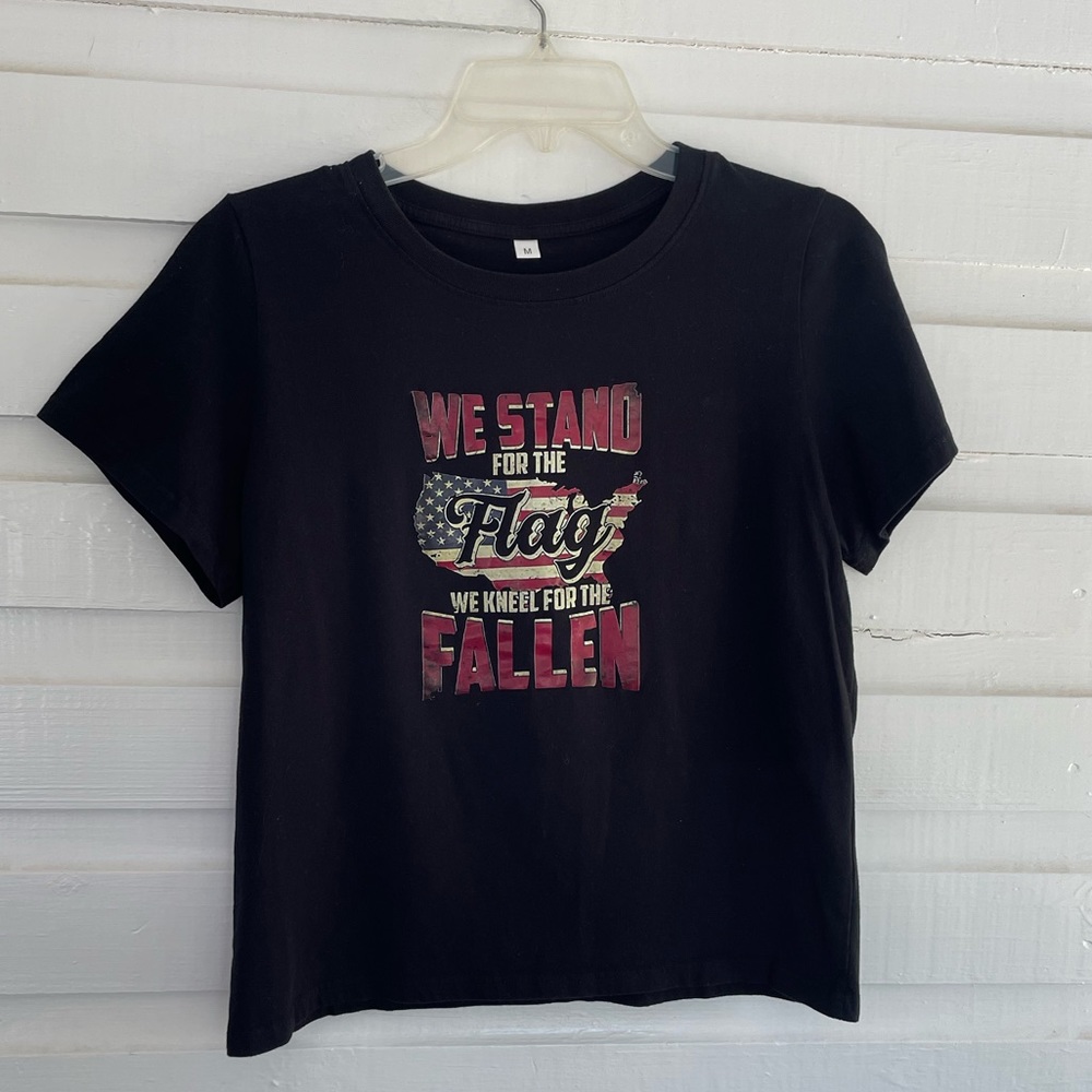 Shein We Stand for the Flag We Kneel for the Fallen Black Short T-Shirt Size M